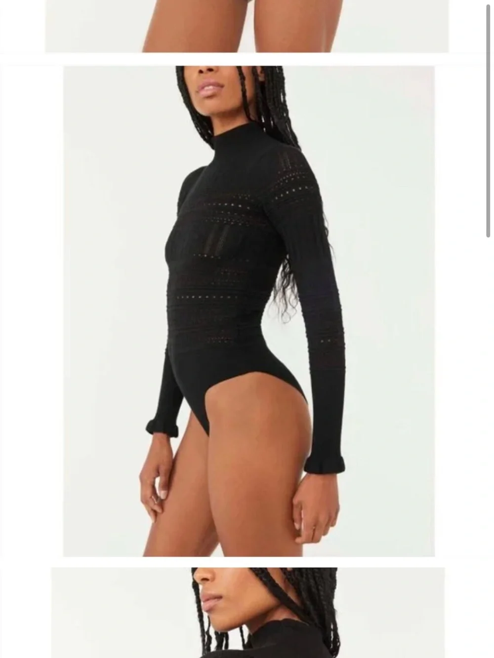 Free People Black Pointelle High-Neck Long-Sleeve Bodysuit - Picture 3 of 10